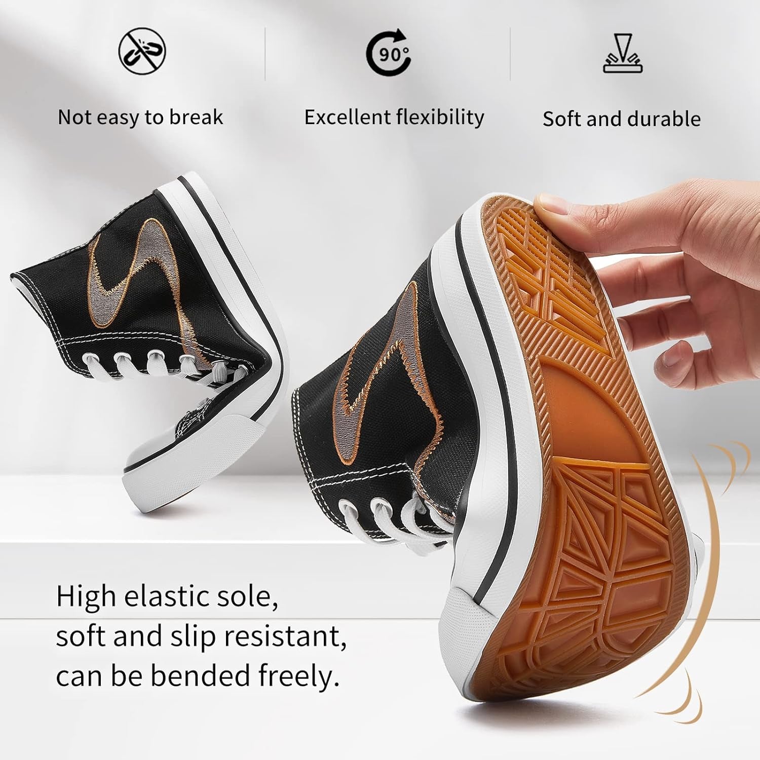 Women'S High Top Canvas Shoes Fashion Canvas Sneaker(Black Embroider.Us11)