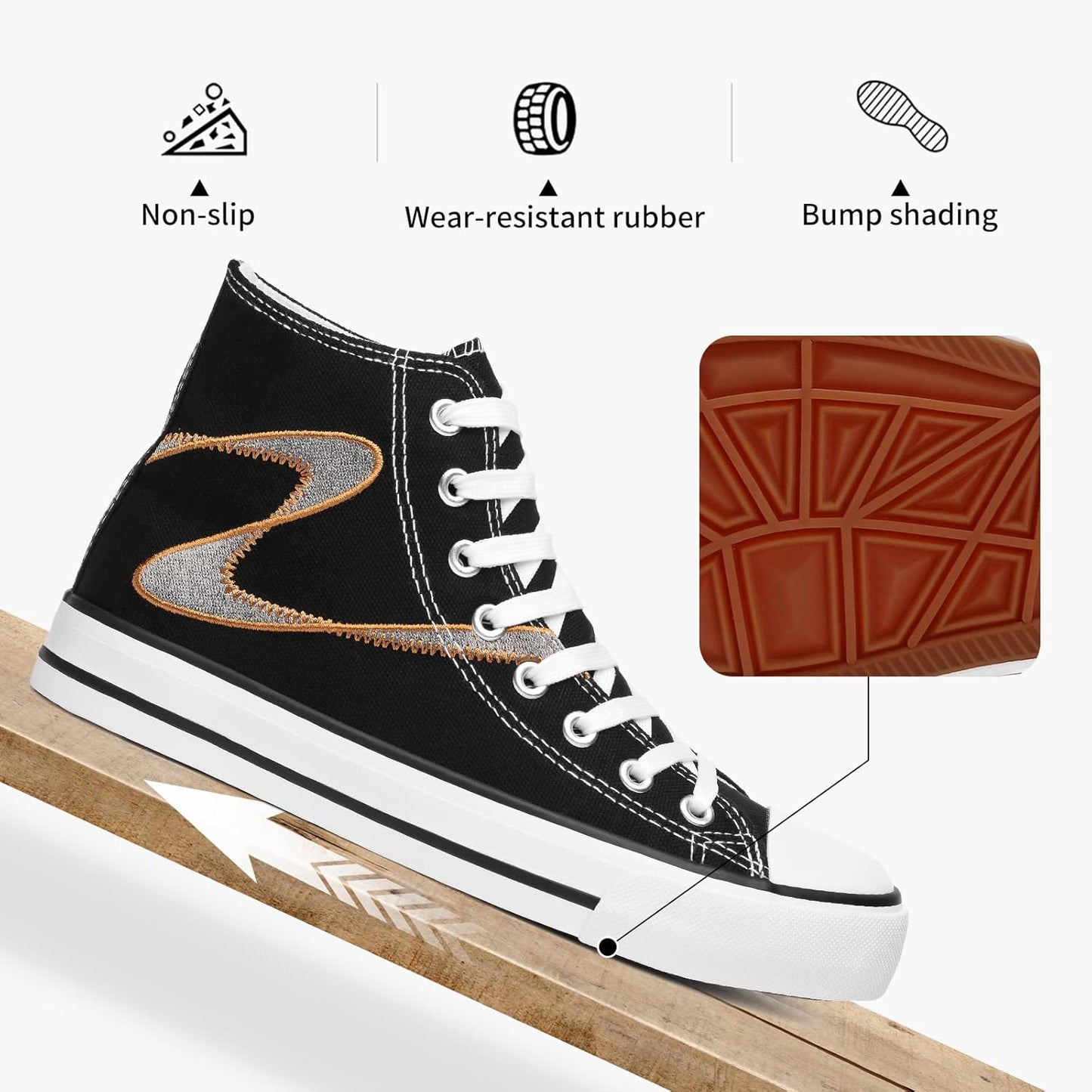 Women'S High Top Canvas Shoes Fashion Canvas Sneaker(Black Embroider.Us11)