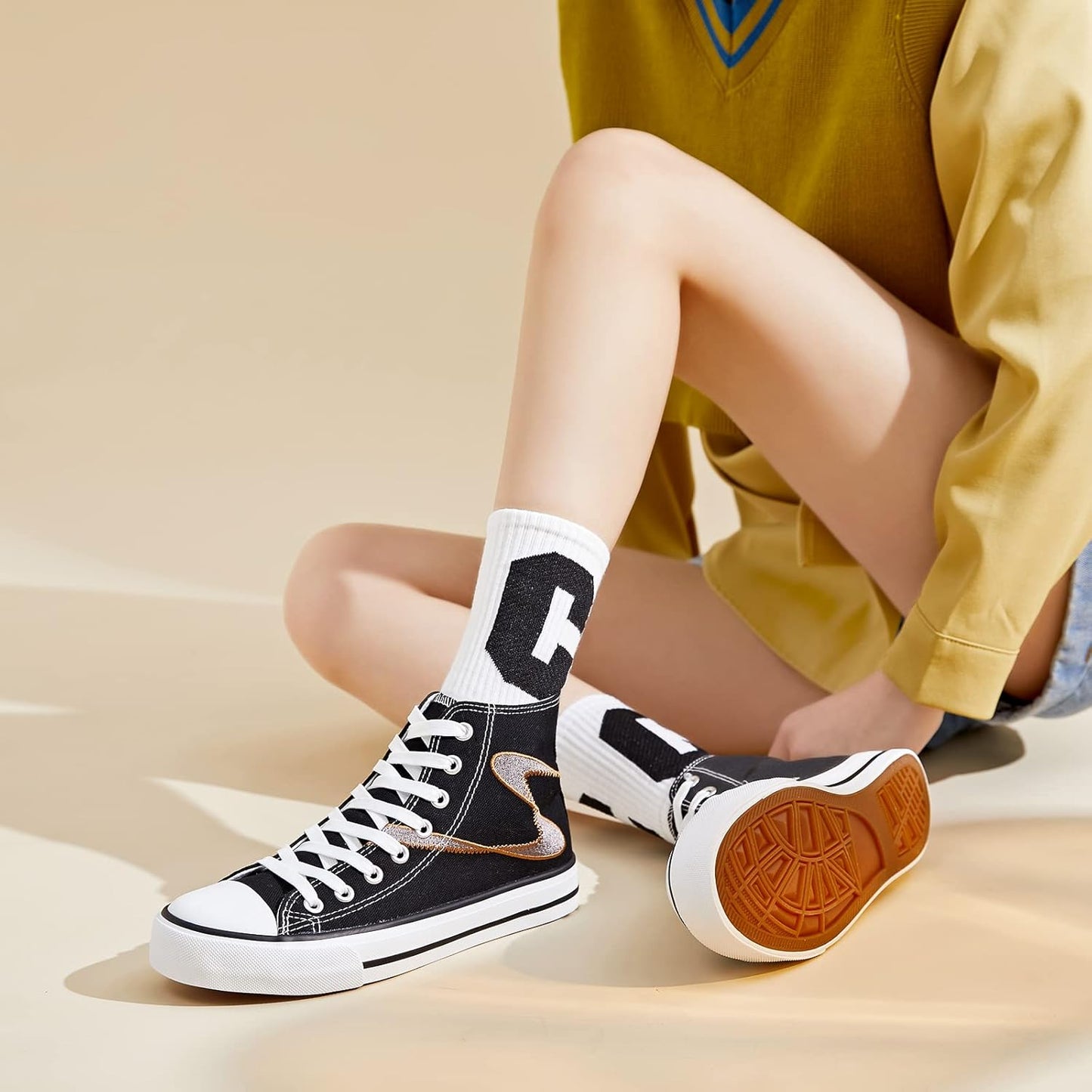 Women'S High Top Canvas Shoes Fashion Canvas Sneaker(Black Embroider.Us11)