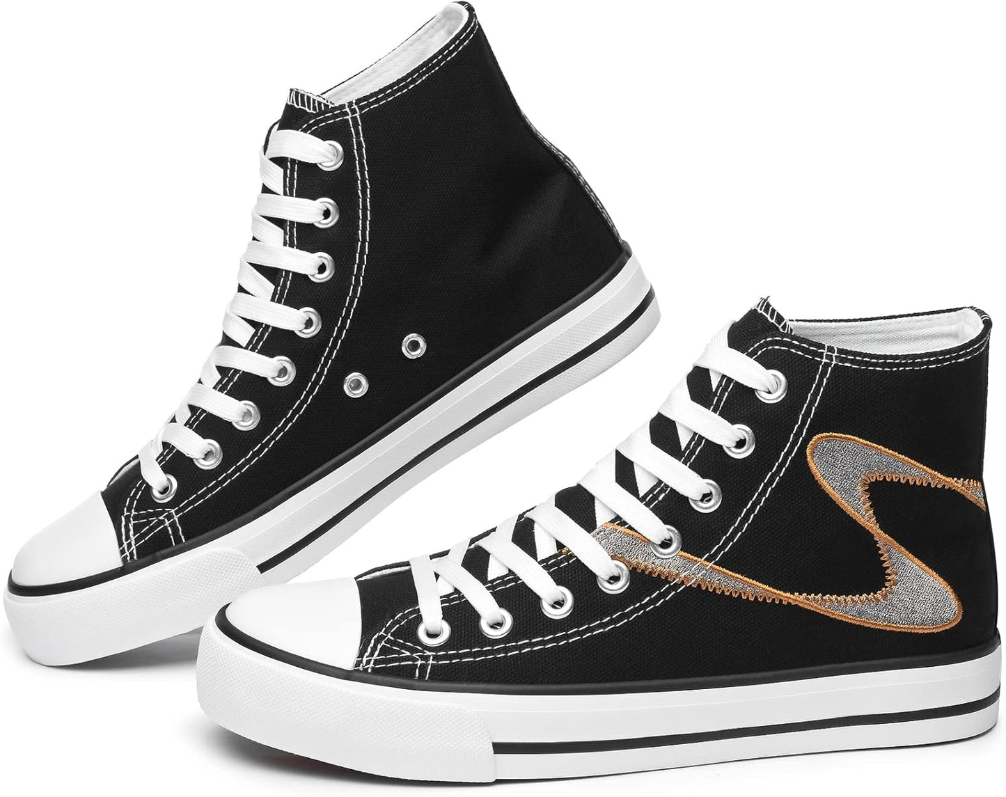 Women'S High Top Canvas Shoes Fashion Canvas Sneaker(Black Embroider.Us11)